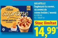 Gelatelli Supreme Înghețată la cornet, cu aromă de crème brûlée / mentă 6 x 120 ml