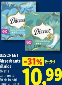 DISCREET Absorbante zilnice diverse sortimente 60 buc.