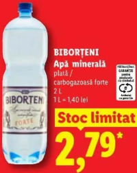 BIBORTENI Apă minerală plată / carbogazoasă forte 2 L