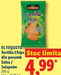 EL TEQUITO Tortilla Chips din porumb Salsa / Jalapeño 200 g
