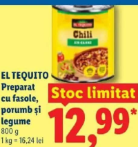El Tequito Chili preparat cu fasole, porumb și legume 800 g