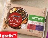 Purina One Mini/Small Active Hrană umedă pentru câini cu vită 4 x 85 g