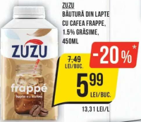 ZUZU BĂUTURĂ DIN LAPTE CU CAFEA FRAPPE, 1.5% GRĂSIME, 450ML