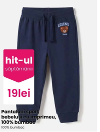 Pantaloni sport bebeluși cu imprimeu, 100% bumbac