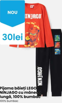 Pijama băieți LEGO NINJAGO cu mânecă lungă, 100% bumbac 100% bumbac