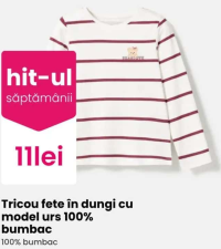 Tricou fete în dungi cu model urs 100% bumbac