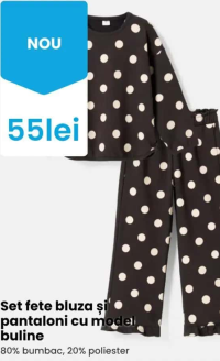 Set fete bluza și pantaloni cu model buline 80% bumbac, 20% poliester