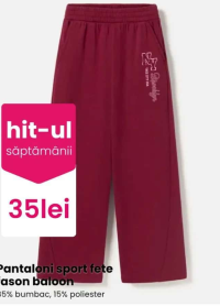 Pantaloni sport fete fason baloon 85% bumbac, 15% poliester