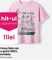 Tricou fete roz cu print 100% bumbac