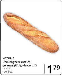 NATUR’A Demibaghetă rustică cu maia și fulgi de cartofi 110 g per buc.