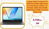 Laptop ASUS Vivobook S14 D3407KA-SF058, AMD Ryzen AI 5 330 pana la 4.5GHz, 14" WUXGA, 16GB, SSD 512G