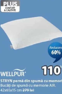 WELLPUR STRYN pernă din spumă cu memorie 42x65x15 cm
