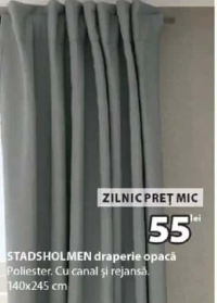 STADSHOLMEN draperie opacă Poliester Cu canal și rejansă 140x245 cm