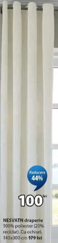 NESVATN draperie 100% poliester (20% reciclat) Cu ochiuri 140x300 cm
