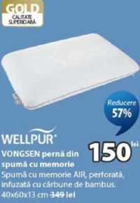 WELLPUR VONGSEN pernă din spumă cu memorie 40x60x13 cm