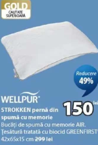 WELLPUR STROKKEN pernă din spumă cu memorie 42x65x15 cm