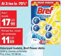 Bref Power Aktiv Odorizant toaletă 2x50 g