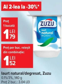 Zuzu Iaurt natural/degresat 0.1%/3% 140 g