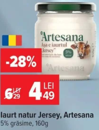 Artesana Iaurt natur Jersey 5% grăsime 160g