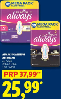 Always Platinum Absorbante day / night 30 buc. / 42 buc.