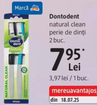 Dontodent natural clean perie de dinți 2 buc.