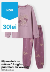 Pijama fete cu mânecă lungă și pantaloni cu veverițe 100% bumbac