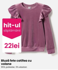 Bluză fete catifea cu volane 95% poliester, 5% elastan