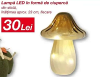 Lampă LED în formă de ciupercă din sticlă înălțimea aprox. 23 cm