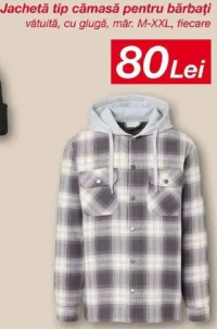 Jachetă tip cămașă pentru bărbați vătuită, cu glugă, măr. M-XXL