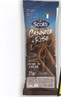 Riso Scotti Cannolo di Riso umplut cu cremă de cacao, 23g