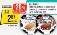 MILK BURGER PRĂJITURĂ CU MIERE ȘI LAPTE/CACAO CU MIERE ȘI LAPTE/MIERE ȘI CREMĂ DE LAPTE CU CĂPȘUNE,