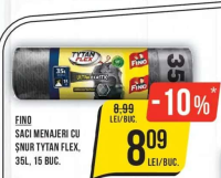FINO SACI MENAJERI CU ȘNUR TYTAN FLEX, 35L, 15 BUC.