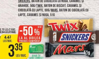 Snickers/Twix/Mars Baton de ciocolată cu nuga, caramel și arahide/biscuiți/lapte, 50g/51g