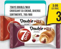 7DAYS DOUBLE/MAX CROISSANT CU CREMĂ, DIVERSE SORTIMENTE, 70G/80G
