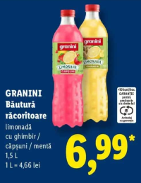 GRANINI Băutură răcoritoare limonadă cu ghimbir / căpșuni / mentă 1,5 L