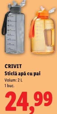CRIVIT Sticlă apă cu pai 2 L