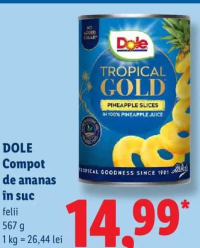 Dole Compot de ananas în suc felii 567 g