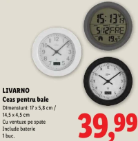 LIVARNO Ceas pentru baie 17 x 5,8 cm / 14,5 x 4,5 cm 1 buc.