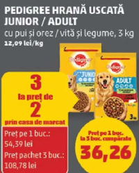 Pedigree Hrană Uscată Junior / Adult cu pui și orez / vită și legume, 3 kg