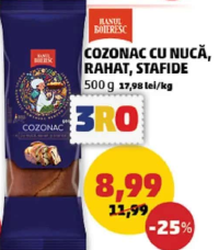Hanul Boieresc Cozonac cu nucă, rahat, stafide 500 g