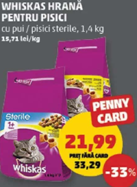 Whiskas Hrană pentru Pisici cu pui / pisici sterile, 1.4 kg
