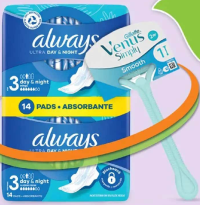 Always Absorbante + Gillette Aparat de ras Venus 2