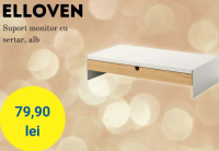 ELLOVEN Suport monitor cu sertar, alb