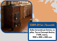 Terra Concept Amira Soba teracota pe lemne, cu plita, 7 kW, maro, 900 x 450 x 450 mm