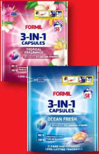 FORMIL Detergent de rufe capsule 3 în 1 parfum tropical / Ocean Fresh 58 de spălări