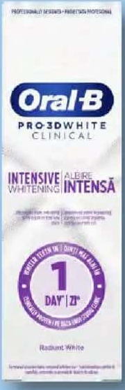 Oral-B Pastă de dinți 3D White clinical albire intensă 75 ml