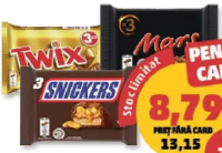 Twix baton biscuit cu caramel / Mars baton caramel nuga / Snickers baton ciocolată caramel 3 x 45 g