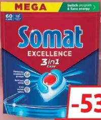 Somat Excellence 3in1 Detergent de Vase Capsule 60buc