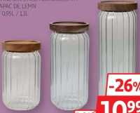 ACTUEL Borcane din sticlă borosilicată cu capac de lemn 0,7L / 0,95L / 1,3L