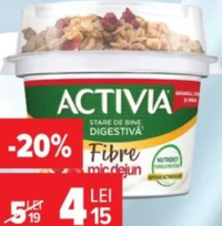 Activia Iaurt mic dejun cu fibre/fructe 163 g/165 g